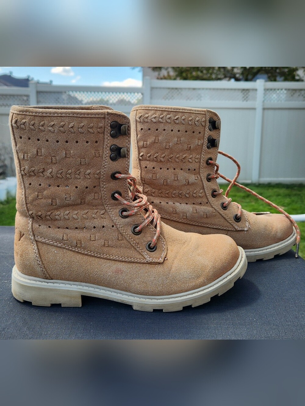 ROXY Pike Mountain & Waves Brown/Tan Lace Up Combat Boots Size 8.5